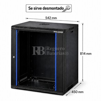 Armario Rack 16U 542x450 mm desmontado | Mural Phasak ECO PHO 2216-D